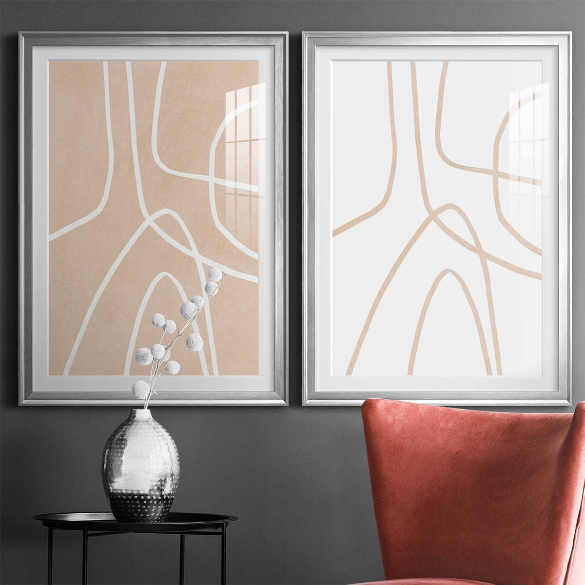 Wexford Home Clean Contour I Premium Framed Print, 18.5" x 24.5" - Ready to Hang, Silver (Set of 2)