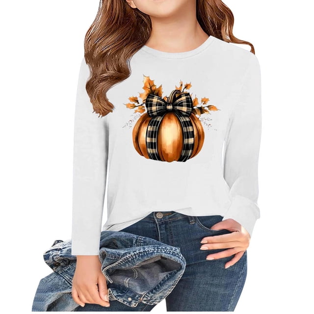 Birdeem Chemise de l'Action de Grâce pour Filles, Manches Longues pour Enfants, Col Rond Mignon, Blouse Décontractée, Col Rond, Vêtements pour Enfants