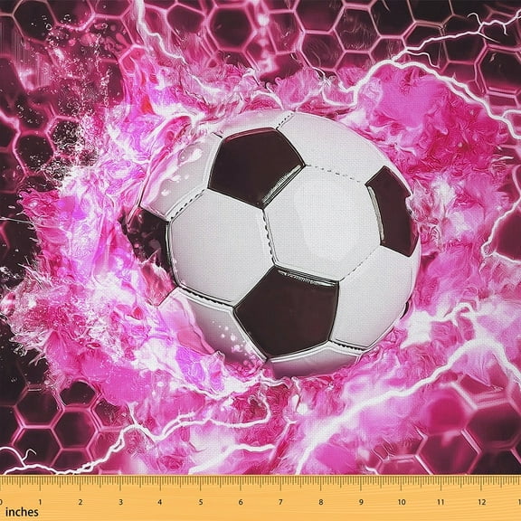Feelyou Teens Neon Soccer Fabric by the Yard 1 Yard, Honeycomb Geometric Home Decor Fabric by the Yard, Football Sports Lover Sewing Fabric, Super Cozy Room Decor