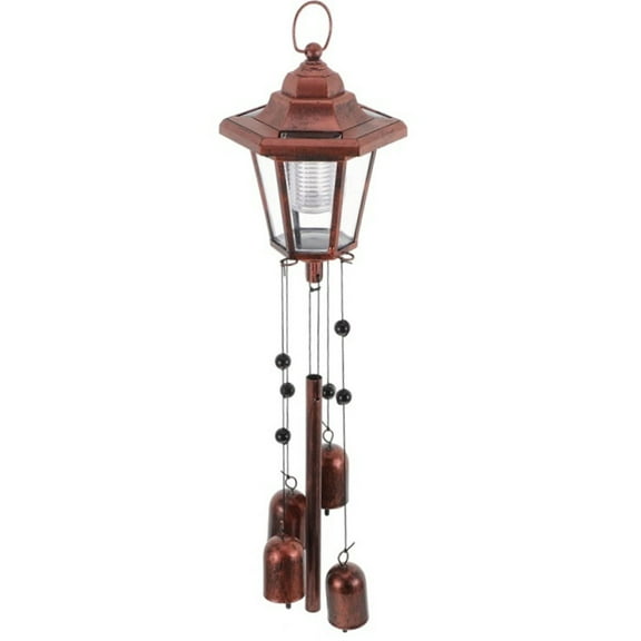 Solar Wind Chime LightIron Hexagonal Outdoor Chandelier with Bells Finish Waterproof Solar Powered LED 20" Patio Garden Decoration Auto On Off Night Light