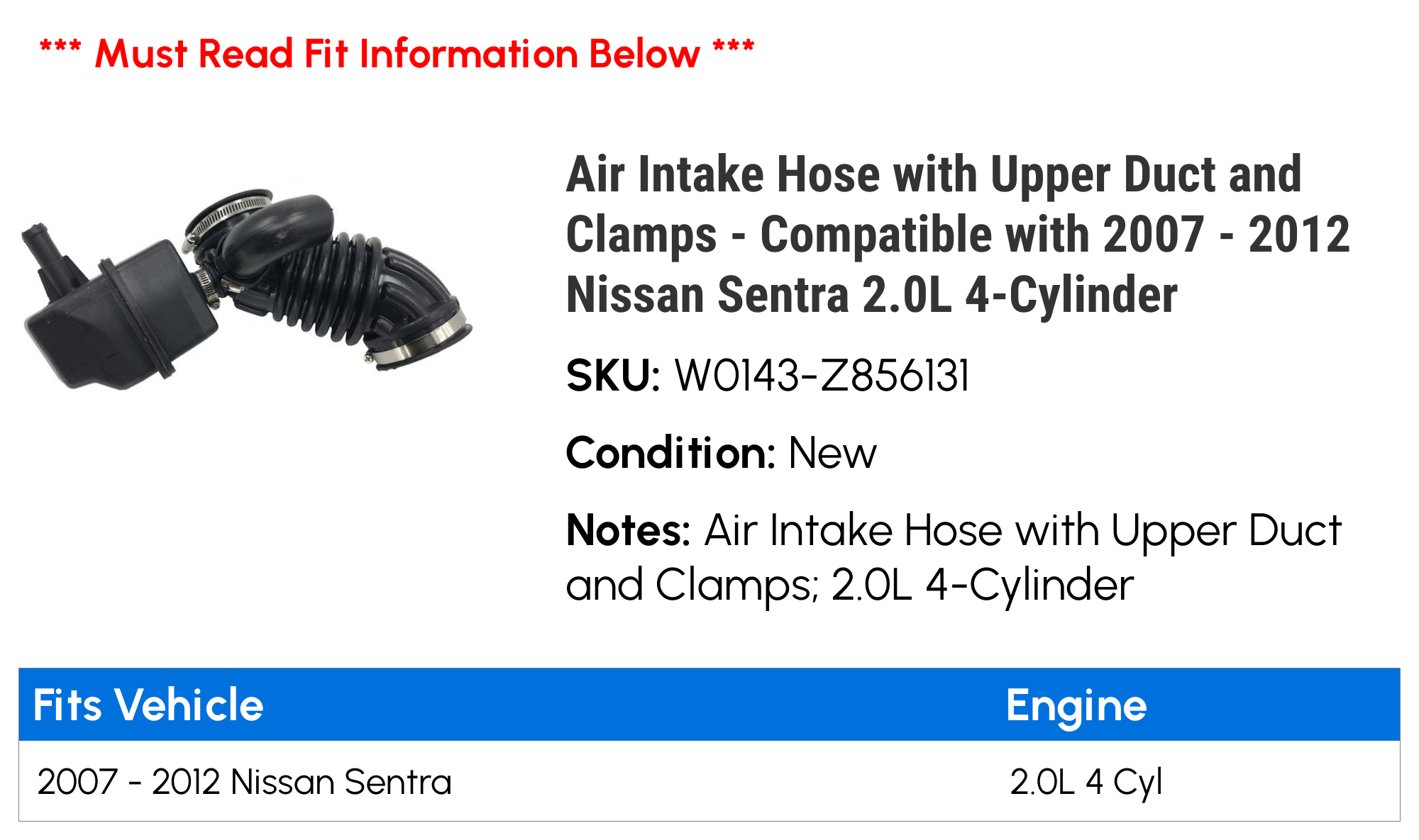 Genuine OEM Mazda Air Intake Duct Tube – 2010-2011 Mazda 3 & 2012 Mazda 5 (LF8J-13-202A)