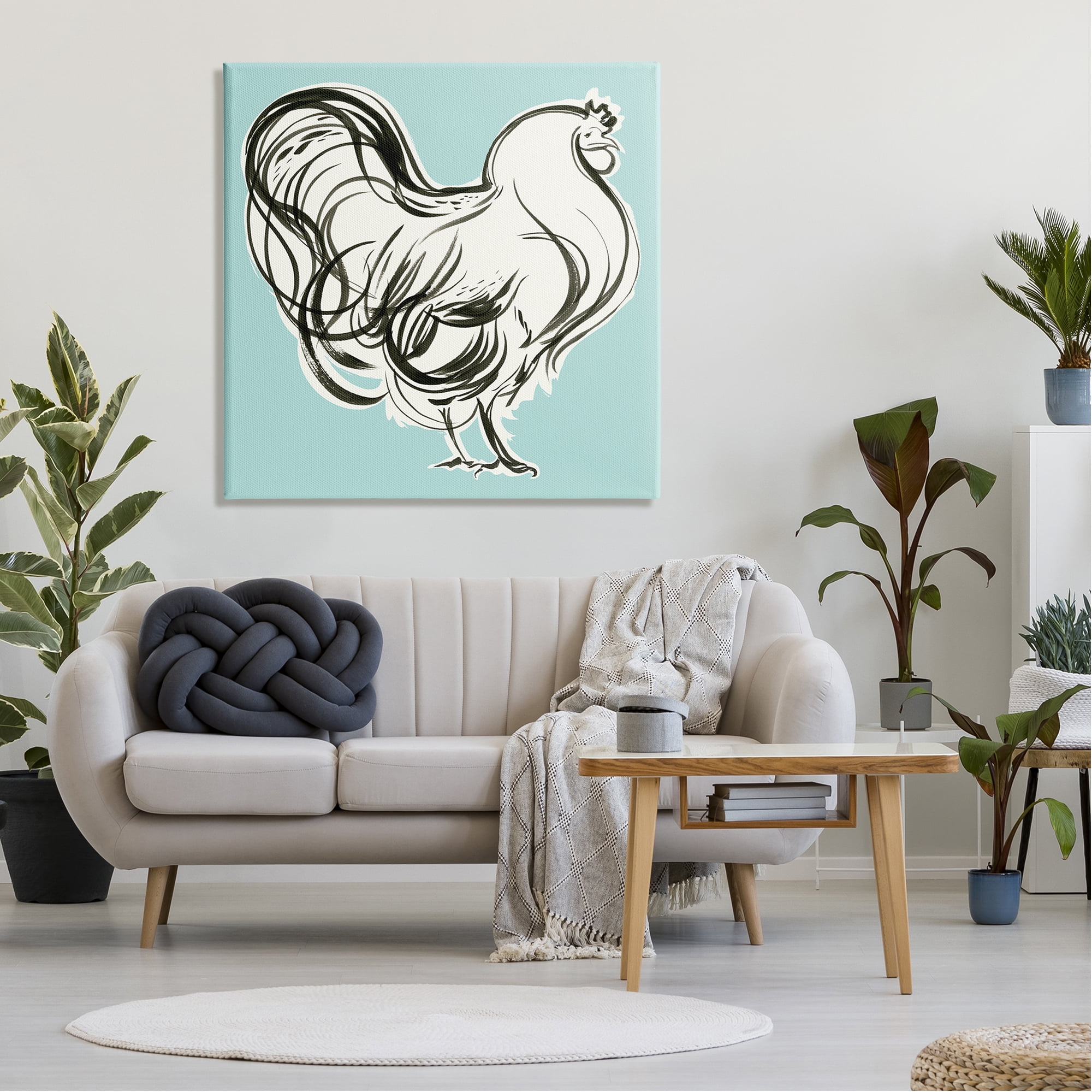 Stupell Industries Rooster Drawing on Blue Animals & Insects Painting Gallery Wrapped Canvas Print Wall Art, 36 x 36