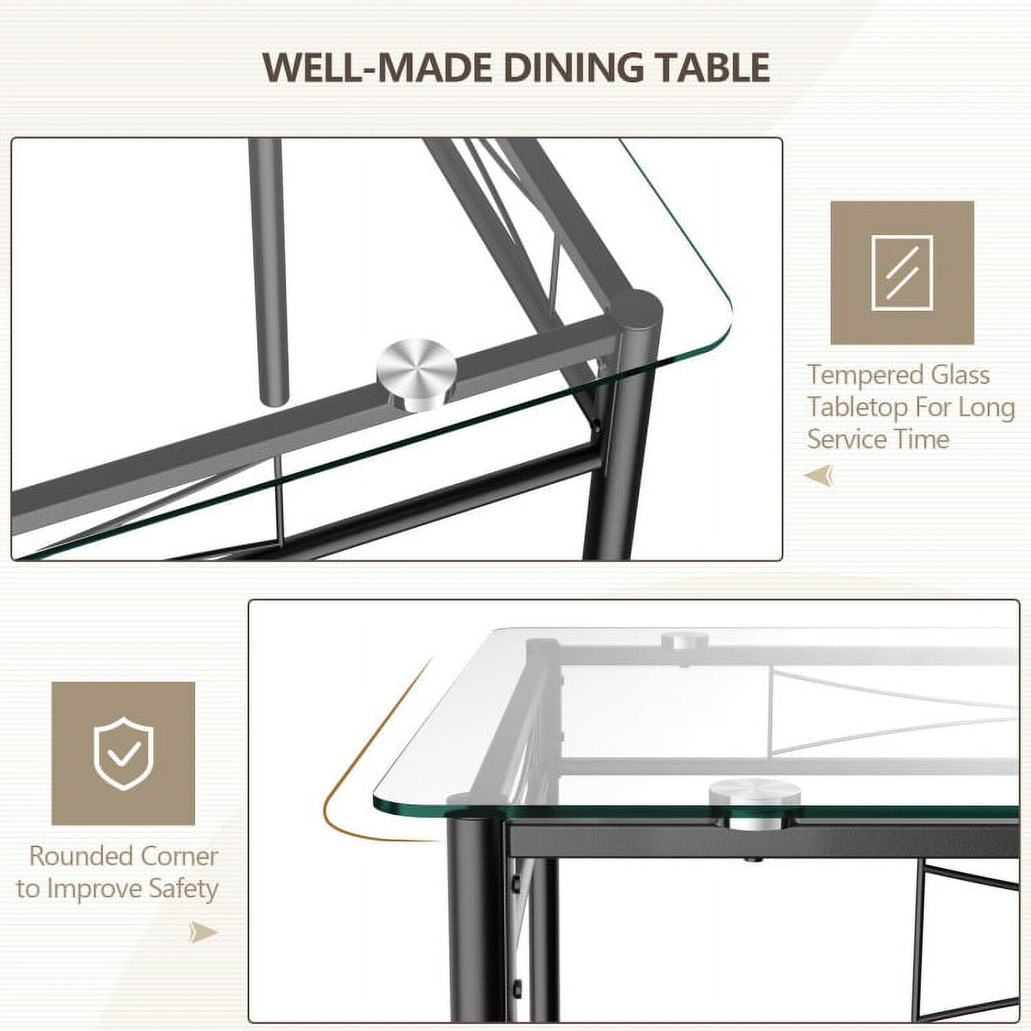 Finihen Dining Set, Dining Table Set, 5 Pieces Dining Set with Tempered Glass Top Table and 4 Upholstered Chairs, for Home, Restaurant, Black Finihen Dining Set, Dining Table Set, 5 Pieces Dining Set with Tempered Glass Top Table and 4 Upholstered Chairs, for Home, Restaurant, Black