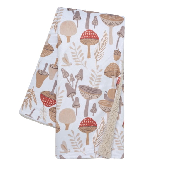 Lambs & Ivy Mushroom Meadow Soft White/Taupe Luxury Baby Blanket