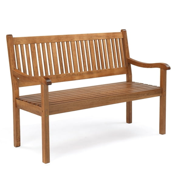 Zimtown 50" Patio Wood Bench,Garden Bench with Backrest Bench for Lawn Yard Park Deck ,Natural Color