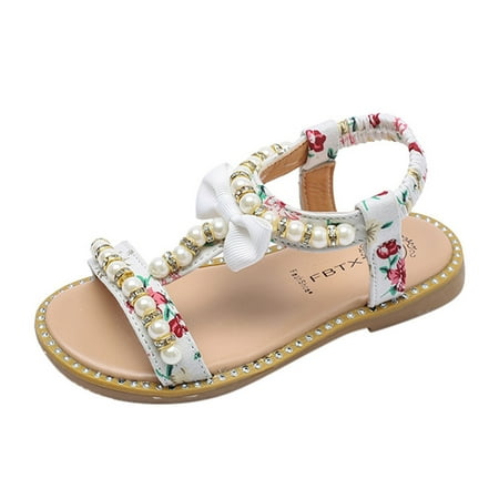 

QWERTYU Kids Girl Summer Dress Sandals for Toddler Baby Girl Party School Wedding Pearl Crystal First Walkers Shoes 12M-7Y