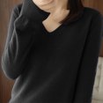 thumbnail image 6 of Scyoekwg Womens Tops V-Neck Knitted Sweater Fall Tops Trendy Solid Color Dressy Casual Blouses Loose Long Sleeve T Shirts Lightweight Pullover (Black,L), 6 of 7