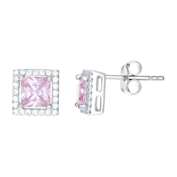 925 Sterling Silver Womens Pink Cubic Zirconia Square Stud Earrings 5mm Wide Stud Earring for Women