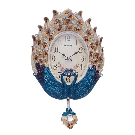 European Retro Pendulum Wall Clock, 20 30 DB Silent Analog Wall Mount Clock, PVC & Painted Metal
