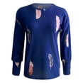 thumbnail image 4 of Suéter de punto de manga larga con cuello redondo y estampado de plumas de moda informal para mujer Pompotops gfhjh10189, 4 of 6