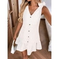 thumbnail image 4 of Women'S Spring V Neck Sleeveless Jacquard Sundresses Button Decoration Flowy Summer Dresses for Women White XL, 4 of 9