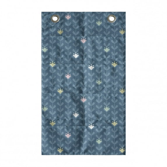 Spring Hanging Pocket Organizer, Blooming Vines Flowering Field Perennial Shabby Garden Yard Rural Fragrance Pattern, Printed Polyester Storage Bag with Pockets, 21" x 31", Slate Blue