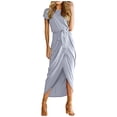 thumbnail image 1 of B91xZ Robes d'Été pour Femmes Printemps Été Col en V Profond Élégante Robe Mini Nœud Papillon, Gris TG, 1 of 5