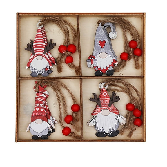 A First Set Of 12 Christmas Wooden Ornaments With Hat Designs For Tree Decoration Natural Wood