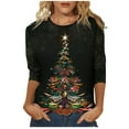 thumbnail image 1 of IROINID Chemises de Noël en Solde pour Femmes Blouse à Manches Longues Col Rond Imprimé, Noir, 1 of 6
