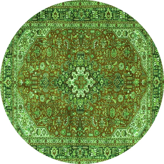 Ahgly Company Indoor Round Medallion Green Traditional Area Rugs, 6' Round