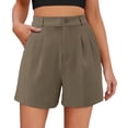 thumbnail image 2 of vigerkar Shorts for Women Bermuda Shorts Casual Elastic Waist Wide Leg Shorts with Pockets Khaki, S, 2 of 9