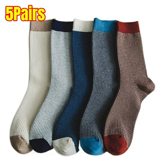 5 Pairs Socks Men's 100% Cotton Knitted Socks Dress and Casual & Mens All-season Crew Socks