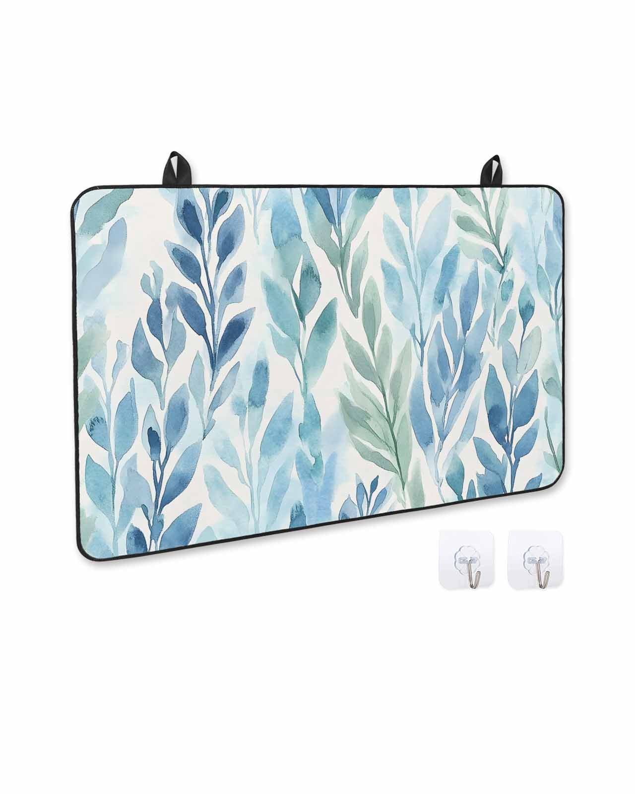 nqOlkjepod Large Induction Cooktop Protector Mat 36"x21", Blue Green Leaf Stove Top Covers for Electric Stove, Summer Vintage Watercolor Plant Stove Burner Cover Mats, Glass Top Stove Cover