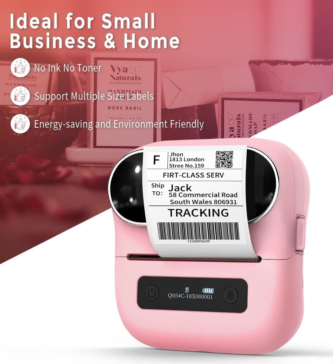 Phomemo M220 3.14 Inch Portable Bluetooth Thermal Label Maker - Support 20-80mm Width Label for Clothing, Mailing, and Address Labels - Compatible with Phone and Laptop (Pink)
