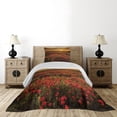 thumbnail image 3 of Ambesonne Poppy Flower Quilted Coverlet 2 Pcs, Sunset Meadow Farmland, Twin Size, Marigold Scarlet, 3 of 4