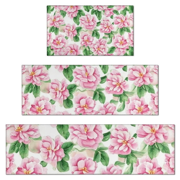 Pioneer Flower Floral Print Pattern Kitchen Rugs Sets Of 3,Kitchen Runner Rugs Non Skid Washable,Decorative Kitchen Floor Mats for Kitchen,Sink,Laundry,17"x30" 17"x47" 17"x59"
