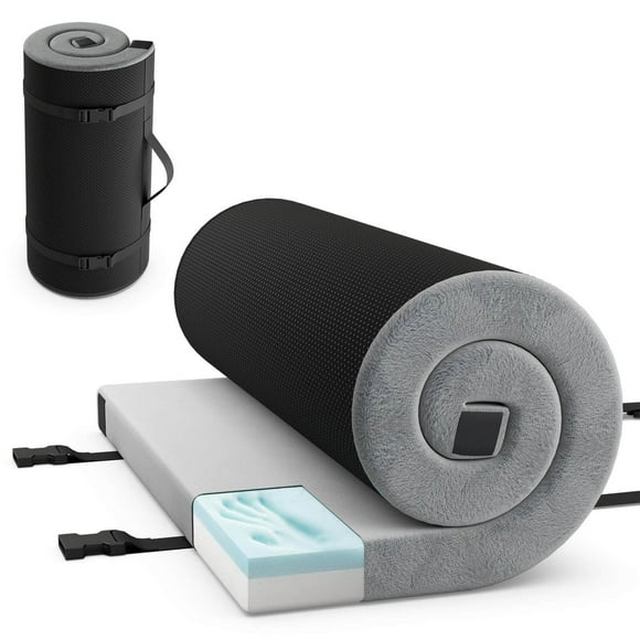 Costway Colchón de espuma viscoelástica para camping con base antideslizante, bolsa de viaje para dormir al aire libre, color gris