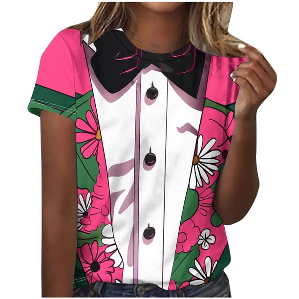 Camisetas Casuales de Manga Corta de la Tripulación Cuello Impreso Gráfico Tee Ligero Superior 95% Poliéster 5% Elastano, Uso Diario Camiseta Cómoda para Todo el Año