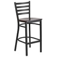 thumbnail image 1 of HERCULES Series Black Ladder Back Metal Restaurant Barstool - Walnut Wood Seat, 1 of 9