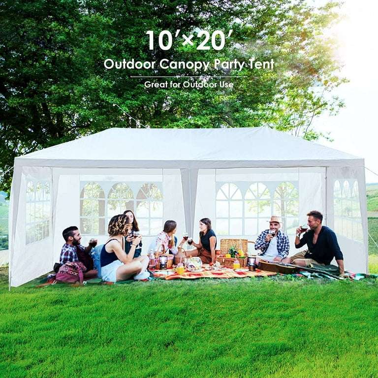 Large 10 x 20 Gazebo Canopy Party Tent with 4 Removable Window Side Walls Wedding Outside Event Tent White