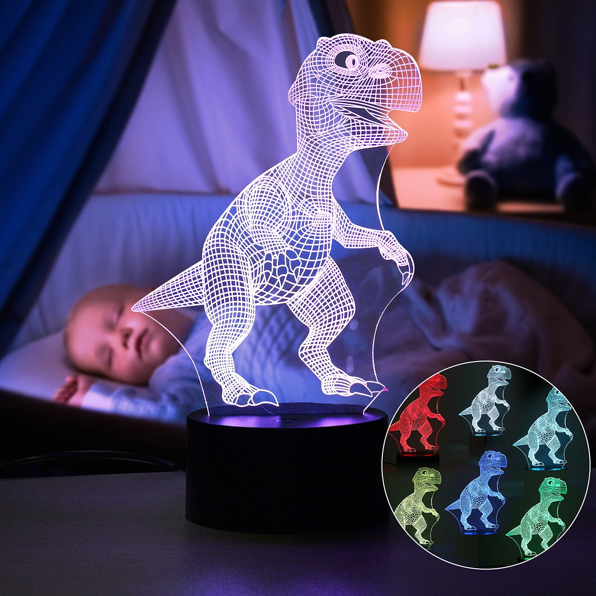 Halloween 3D Dinosaur LED Lamp Touch Control Night Light Kids Gifts Living Room 