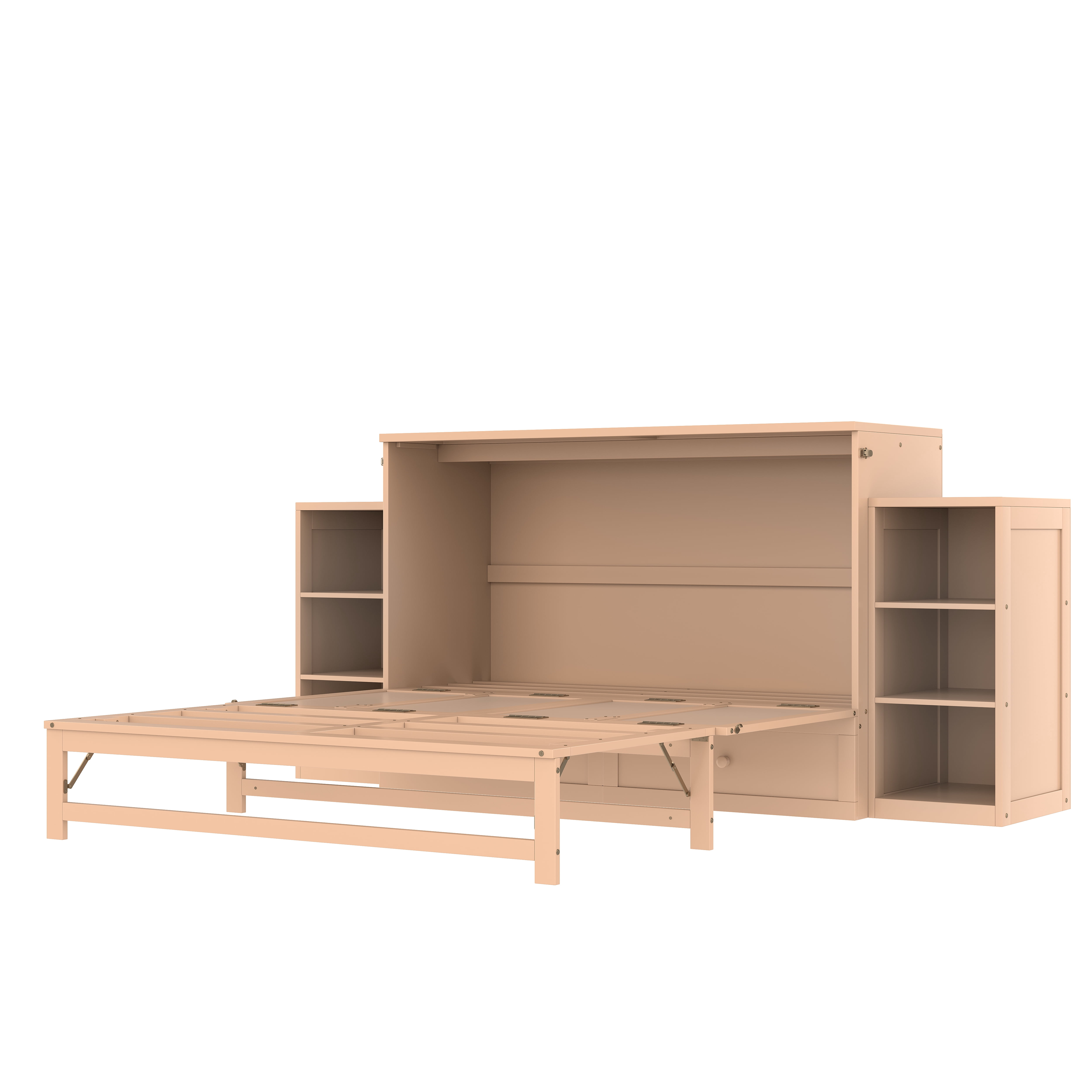Mintazer Queen Size Murphy Bed with 6 Side Shelves & 2 Drawers, Modern Foldable Cabinet Bed for Bedroom Apartment Guest Room, Gold