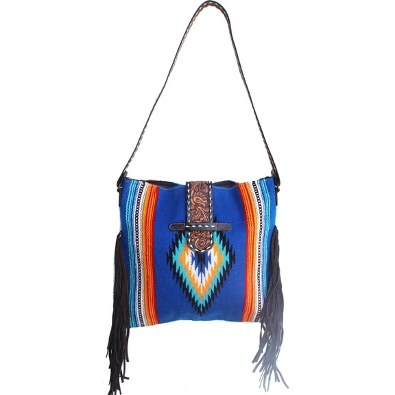 Women's Handwoven Wool Rodeo Cowgirl Shoulder Bag Purse Blue 27FK30