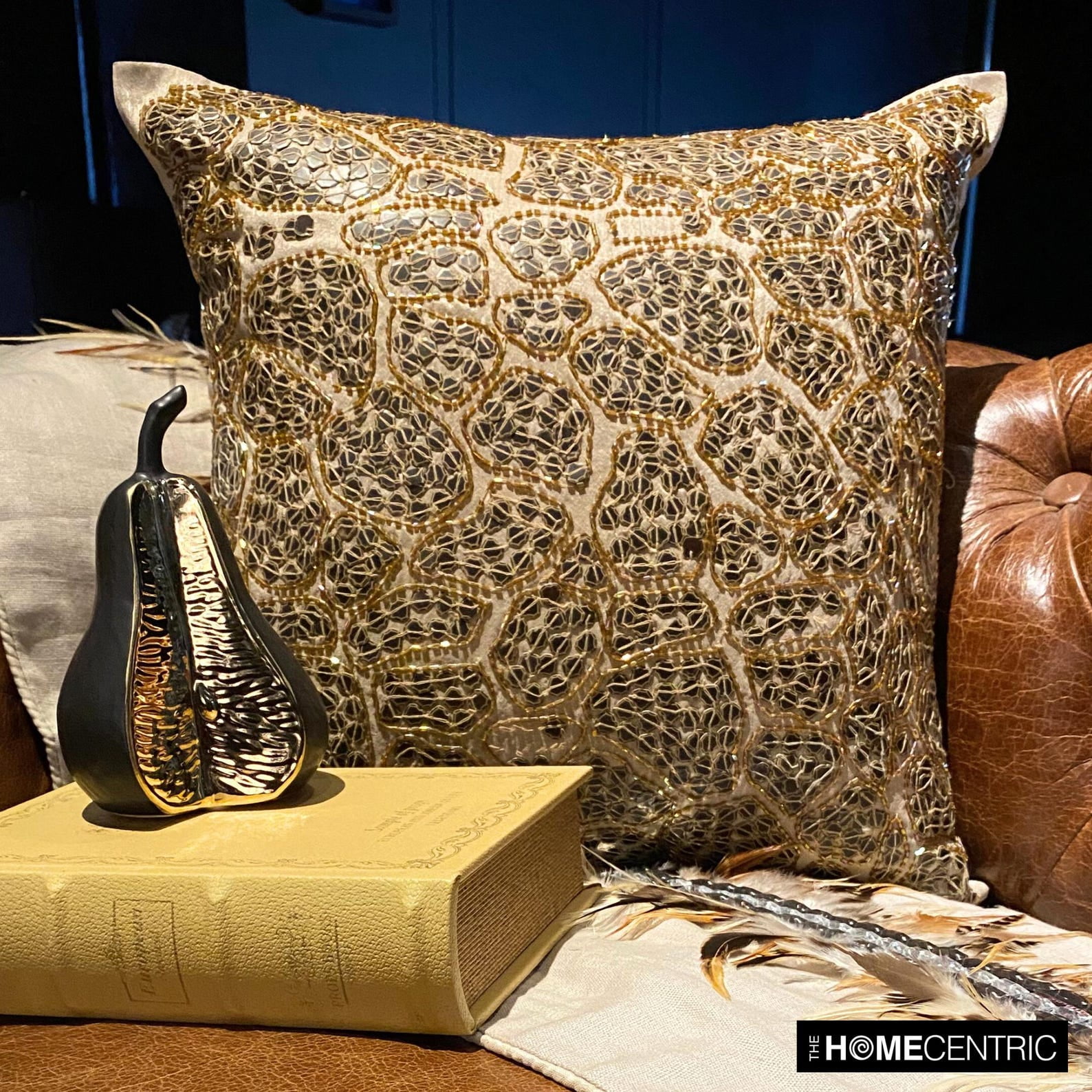 The HomeCentric Pillow Case Zipper, Beige Shams, Leopard Sequins Pillow Shams, Pack of 2, 24x24 inch (60x60 cm) Pillow Shams, Square Silk Pillow Sham, Style, Animal Print - Leopard Spots