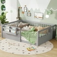 thumbnail image 2 of URTR Full Size Montessori Floor Bed Frame with built-in bookshelves and Heightened Safety Fence Rails, Solid Wood Floor Bedframe for Bedroom, No Box Spring Needed, Living Room, Gray, 2 of 8
