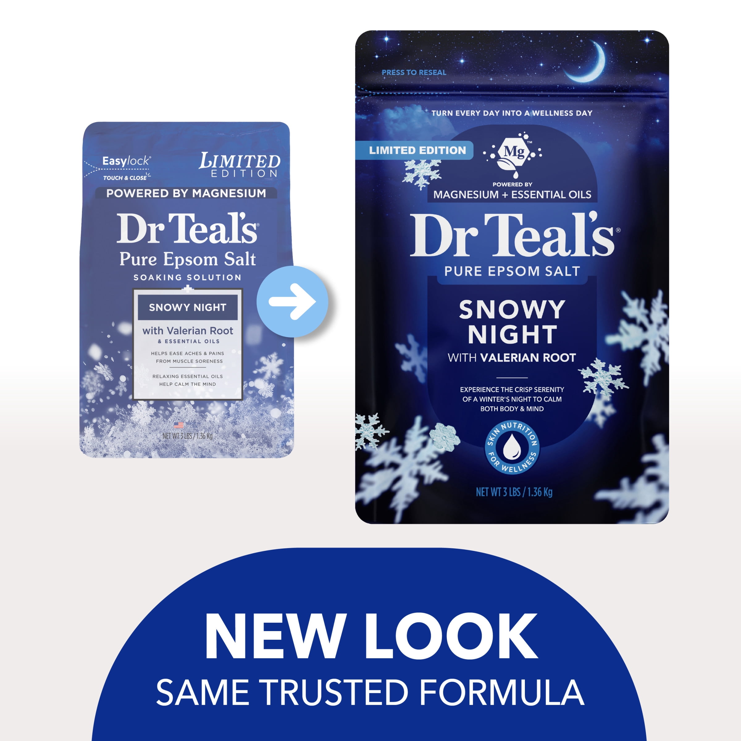 (4 pack) Dr Teal's Epsom Salt Magnesium Soak, Snowy Night, 3 lbs