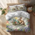 thumbnail image 2 of Easter Rabbit Full Size Comforter Set, Vintage Spring Floral Leaf Watercolor Bunny Eggs Beige Bedding for All Seasons, 4 Pcs Bed Set, 1Quiltcover (86"x86") ,1Sheet(80"x116"), 2Pillowcases (30"x20"), 2 of 12