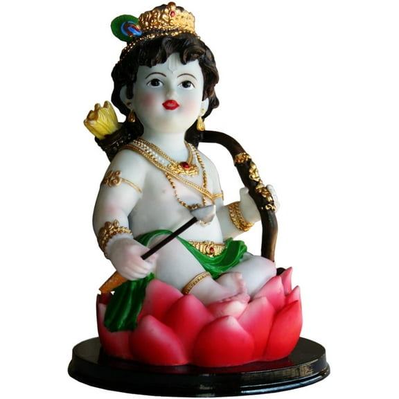 Rama Statue 6.5" Young Lord Ramachandra on Lotus Flower with Bow in hand (Y69)