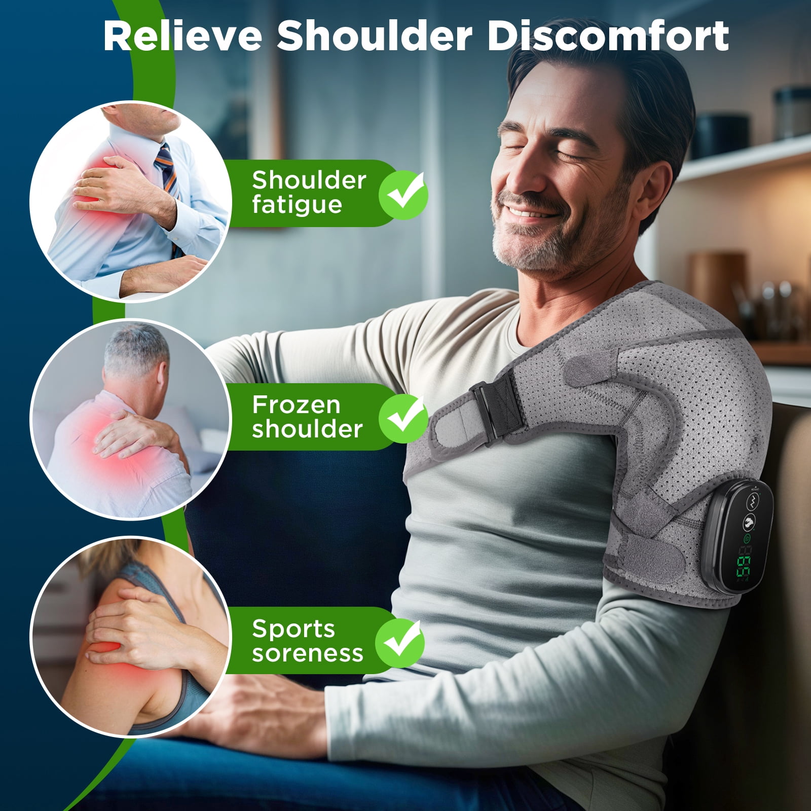 Shoulder Heating Pad, Cordless Shoulder Massager with Heat and Vibration for Rotator Cuff Relief, Size Adjustable Shoulder Wrap, Heated Shoulder Brace for Men Women