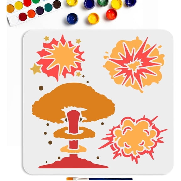 Explosion Pattern Painting Template Mushroom Cloud Stencil 11.8x11.8inchs Reusable Drawing Templates Multiple Pattern Painting Stencil for Painting Wall DIY Art Craft Canvas White