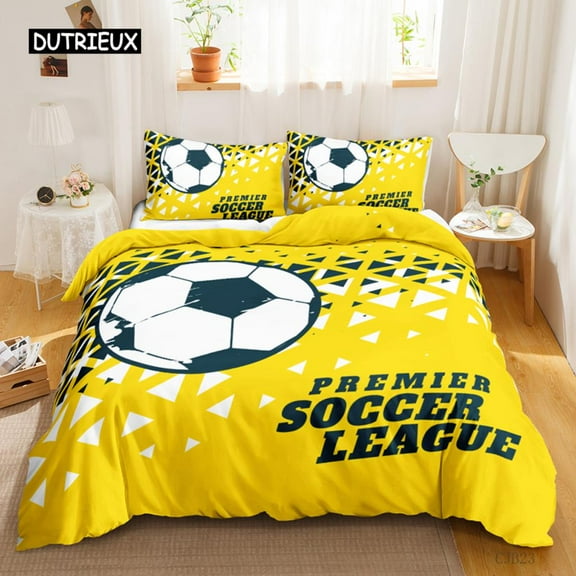 Soccer Duvet Cover Set Soccer Comforter Cover for Kids Teens Sports Theme Breathable Let's Go Twin