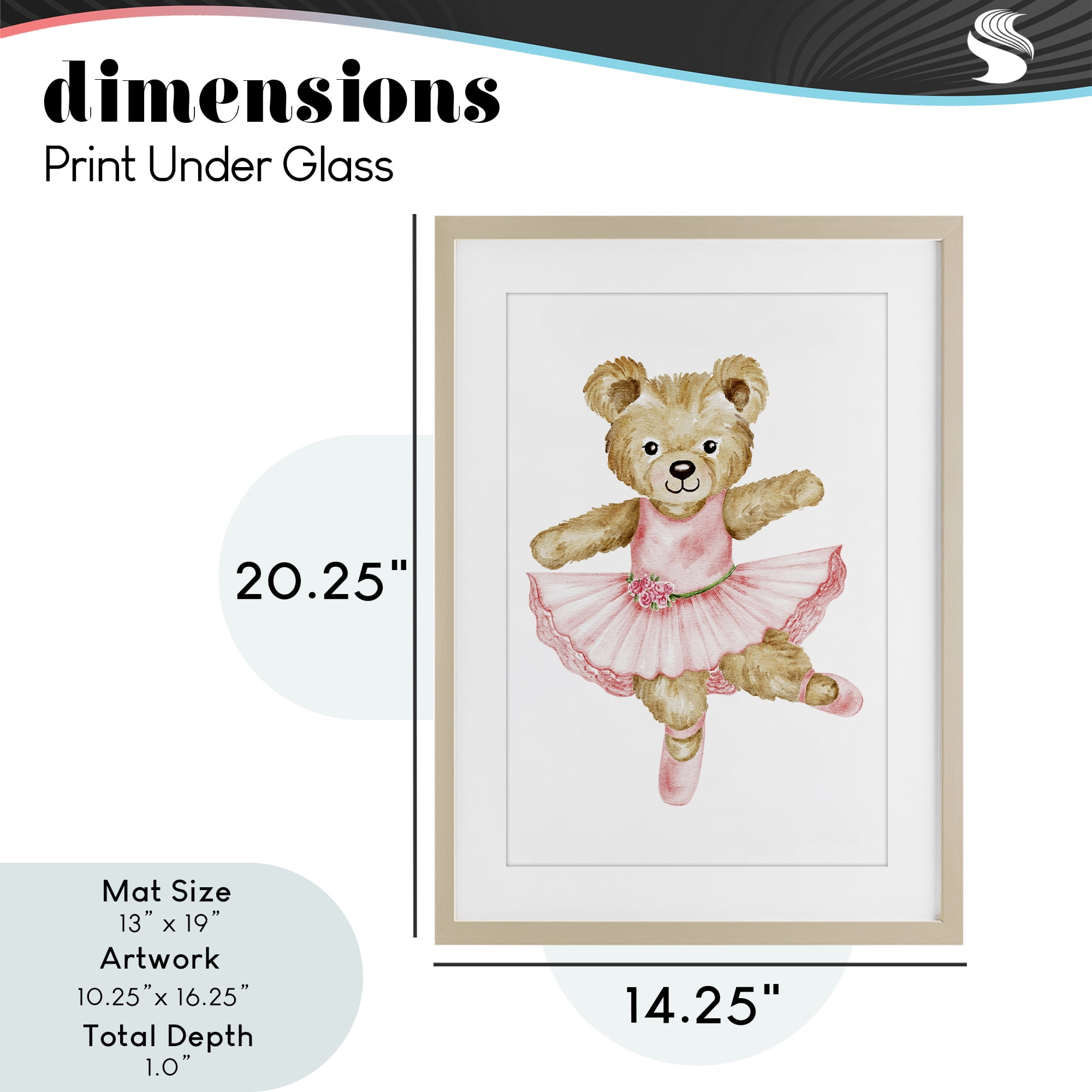 Ballerina Teddy Bear Birch Framed Print Under Glass, design by Amy Hall