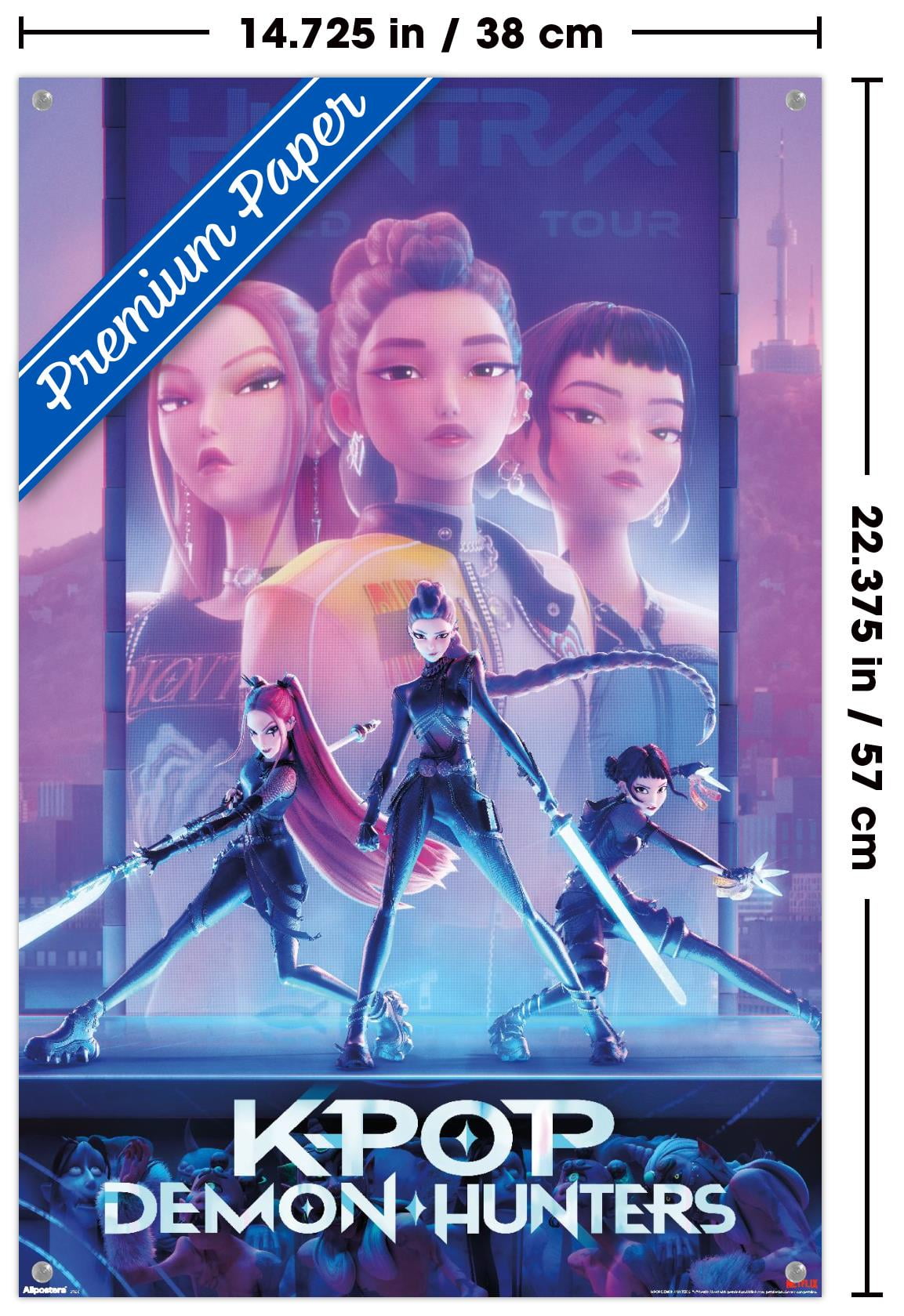 Netflix KPop Demon Hunters (2025) - One Sheet Wall Poster with Push Pins, 14.725" x 22.375"