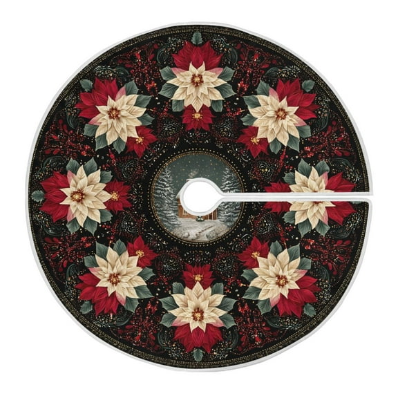 Ryvnso Christmas Tree Skirt Christmas Mandala Poinsettia Flowers Xmas Tree Skirts Ornament Home Decorations 35.4"