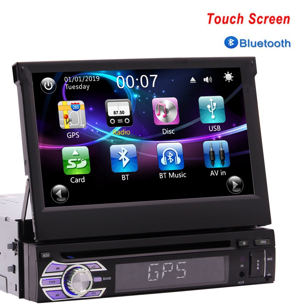 Single Din in Dash 7-Inch HD LCD Flip Touchscreen Car Stereo - Audio