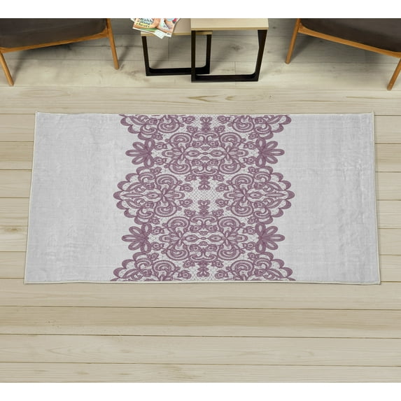 Lace Decorative Rug, Needlework Ornamental Style Vintage Wedding Bridal Theme Illustration, Quality Carpet for Bedroom Dorm and Living Room, 6 Sizes, Grey Pink, by Ambesonne