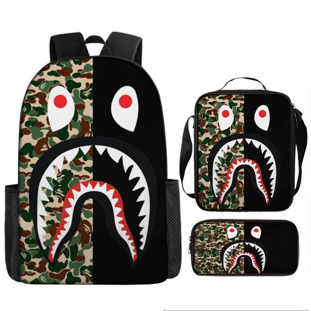 Camouflage Color Matching Shark Student Schoolbag Digital Printing Large Capacity Cartoon Anime Backpack