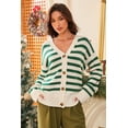 thumbnail image 5 of SHEWIN Womens Cardigan Casual Button Down Color Block Striped V Neck Open Front Knit Fall Sweaters Green Stripe, 5 of 9