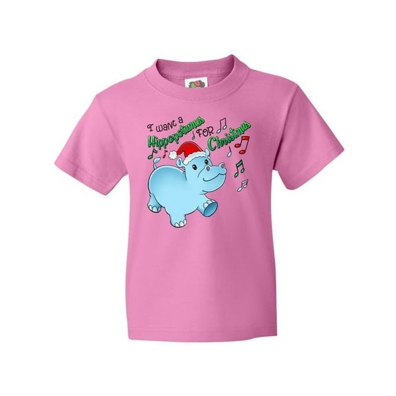 Inktastic I Want a Hippopotamus for Christmas Hippo in Santa Hat Youth T-Shirt