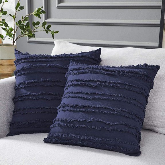 bedding Throw Pillow Covers for Couch Sofa Bed, Cotton Linen Decorative Pillows Cushion Covers, 18 x 18 inches, Set of 2